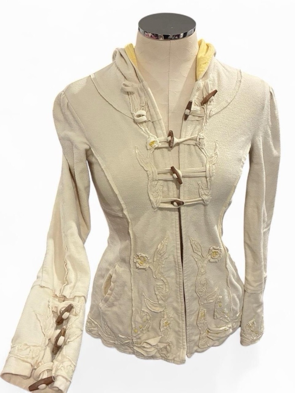 Free People Cream Embroidered Toggle Utility Jacket